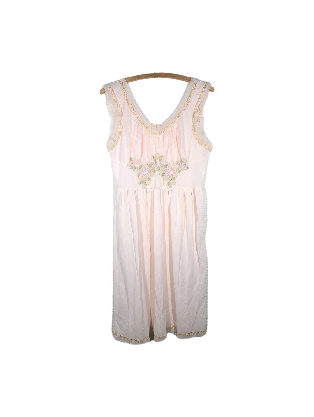 Vintage 50s Nightgown Pink Nylon Dress Gown Floral Lace Aristocraft 36 M Pinup